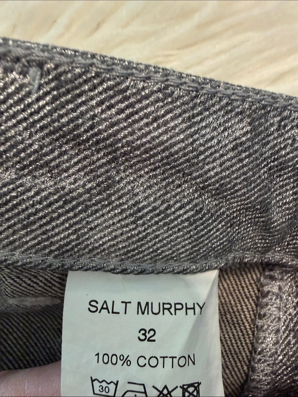SALT MURPHY  Gray Flared Pleat-Front Jeans size 32 100% cotton inseam 34”